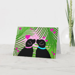 ブラックラブラドール犬のトロピカルバレンタインカード カード