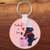 ブラックラブラドール絵画シェフ キーホルダー (正面)