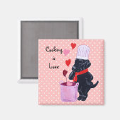 ブラックラブラドール絵画シェフ マグネット (正面/裏面)