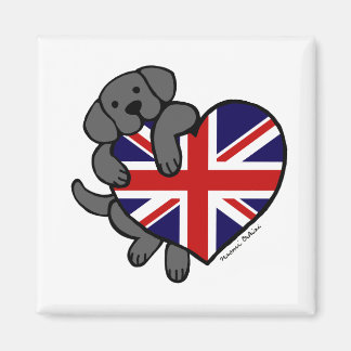ブラックラブラドール&イギリス国旗ハート2 Cartoon マグネット