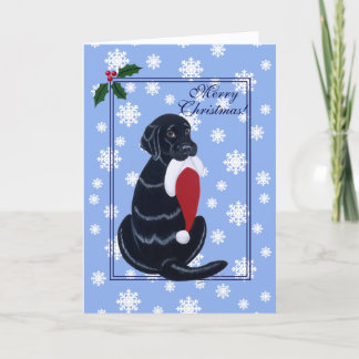 ブラックラブラドール&サンタハットスノーフレーククリスマス シーズンカード