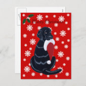 ブラックラブラドール&サンタハットスノーフレーククリスマス シーズンポストカード (正面/裏面)