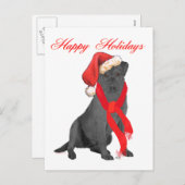 ブラックラブラドール・レトリバーのクリスマス シーズンポストカード (正面/裏面)