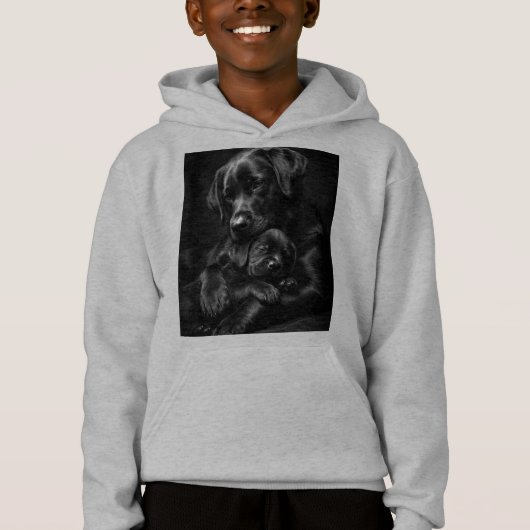 ブラックラブラドール、親子、愛のハグ (正面)