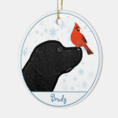 ブラックラブラドール(鳥)ショウジョウコウカンチョウかわいい犬ブラックラボ セラミックオーナメント (左)