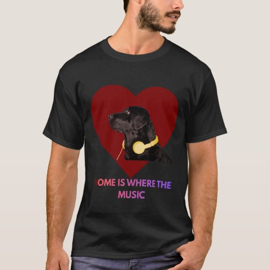 ブラックラブラドールTシャツ 面白い音楽好きの犬 Tシャツ (正面)