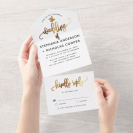 ブラックラブリースクリプトのタイポグラフ金ゴールド オールインワン招待状