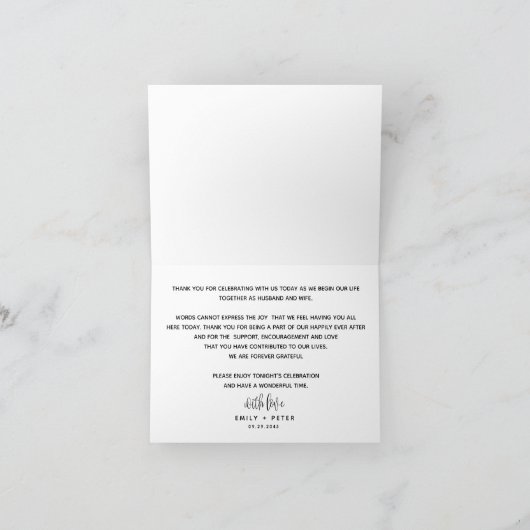 ブラックラブリースクリプト結婚タイポグラフィの感謝C サンキューカード (内部)