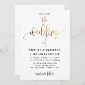 ブラックラブリースクリプト結婚タイポグラフィの金ゴールド 招待状 (正面/裏面)