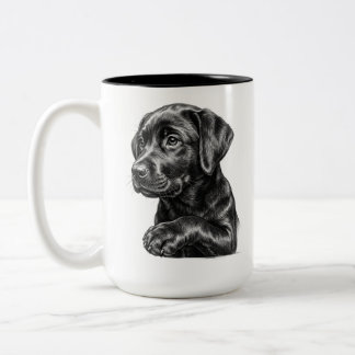 ブラックラブレトリーバーの子犬のスケッチマグカップ | 愛犬家のためのギフト ツートーンマグカップ