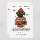 ブラックラブ犬のダサいスウェーターのクリスマス シーズンカード (正面/裏面)