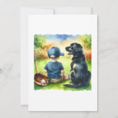 ブラックラボと男の赤ちゃん野球をテーマにした赤ちゃんシャワー 招待状 (裏面)