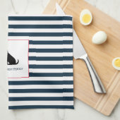 ブラックラボアメリカパーソナライズされた国旗のファミリ名  キッチンタオル (四つ折り)