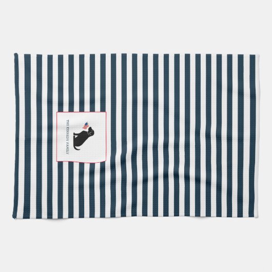 ブラックラボアメリカパーソナライズされた国旗のファミリ名  キッチンタオル (横)