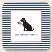 ブラックラボアメリカンパーソナライズされたフラッグファミリー名 コースター (正面)