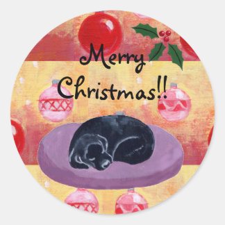 ブラックラボクリスマスオーナメントシール ラウンドシール
