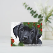 ブラックラボクリスマスカード – かわいい犬の子犬のラブラドール シーズンポストカード (スタンド正面)