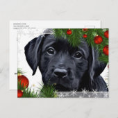 ブラックラボクリスマスカード – かわいい犬の子犬のラブラドール シーズンポストカード (正面/裏面)
