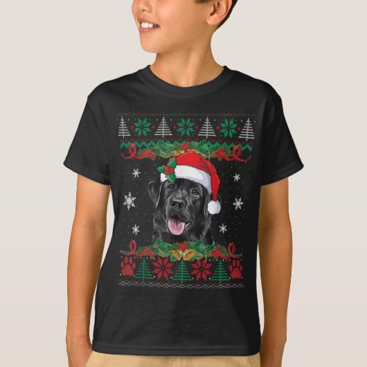 ブラックラボクリスマスサンタ醜いセーター犬愛好家X Tシャツ (正面)