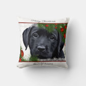 ブラックラボクリスマスパーソナライズされた – 子犬のラブラドール クッション (正面)