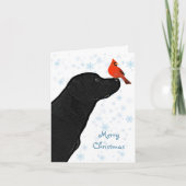 ブラックラボクリスマス(鳥)ショウジョウコウカンチョウかわいいラブラドール犬 シーズンカード (正面)