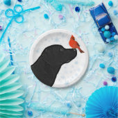 ブラックラボクリスマス(鳥)ショウジョウコウカンチョウ – かわいいラブラドール犬 ペーパープレート (パーティー)