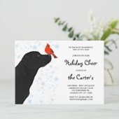 ブラックラボクリスマス（鳥）ショウジョウコウカンチョウ – かわいいラブラドール犬 招待状 (スタンド正面)