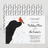 ブラックラボクリスマス（鳥）ショウジョウコウカンチョウ – かわいいラブラドール犬 招待状 (正面/裏面)