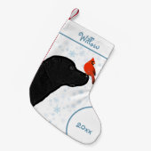ブラックラボクリスマス(鳥)ショウジョウコウカンチョウ – かわいい犬のラブラドール スモールクリスマスストッキング (正面 (吊り時))