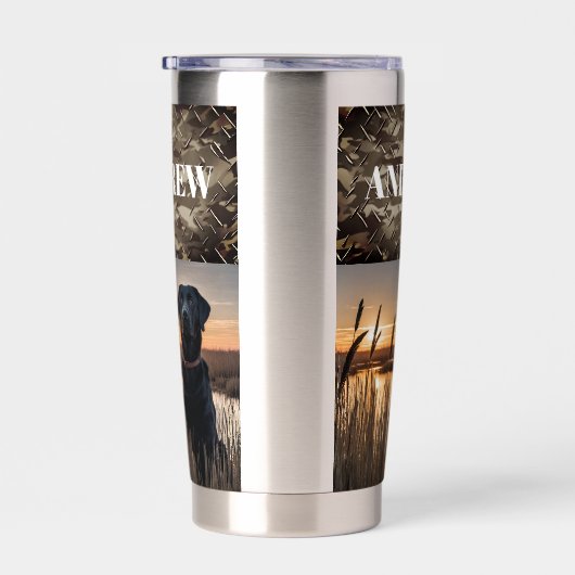 ブラックラボダック狩りマーシュ迷彩柄アウトドアドッグ 保温保冷タンブラー (右面)