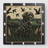 ブラックラボダック狩り スクエア壁時計 (正面)