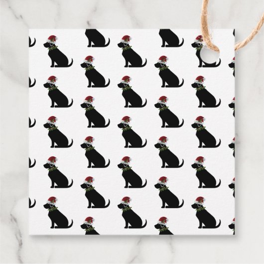 ブラックラボドッグクリスマスサンタハットホリーモダンおもしろい フェイバータグ (裏面)