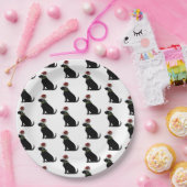 ブラックラボドッグクリスマスサンタハットホリーモダン ペーパープレート (パーティー)