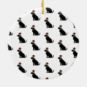 ブラックラボドッグメリークリスマスサンタハットホリーおもしろい セラミックオーナメント (裏面)