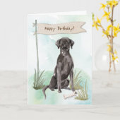 ブラックラボドッグ誕生日標識 カード (黄色い花)