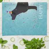 ブラックラボハッピーバースデーデザイン キッチンタオル (折り畳み)