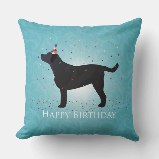 ブラックラボハッピーバースデーデザイン クッション (正面)