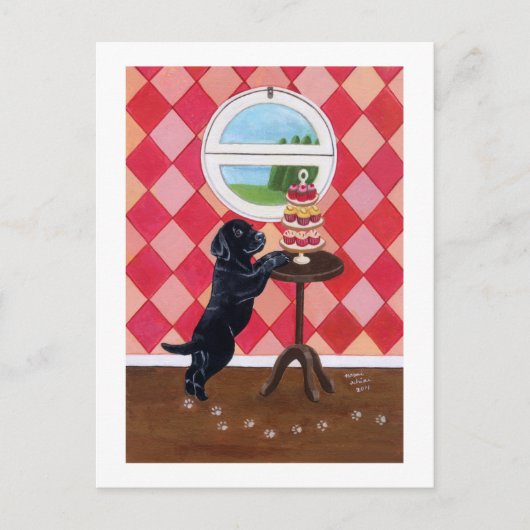 ブラックラボパピーとカップケーキ ポストカード (正面)
