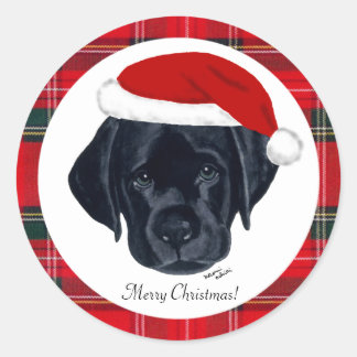 ブラックラボパピークリスマスサンタスティッカー ラウンドシール
