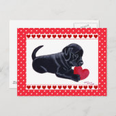 ブラックラボパピーバレンタインデーのカード シーズンポストカード (正面/裏面)