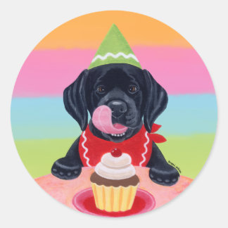 ブラックラボパピー誕生日カップケーキステッカー ラウンドシール