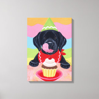ブラックラボパピー誕生日カップケ絵画ーキズキャンバス キャンバスプリント