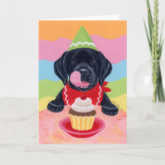 ブラックラボパピー誕生日カップケ絵画ーキ カード