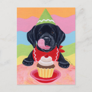 ブラックラボパピー誕生日カップケ絵画ーキ ポストカード