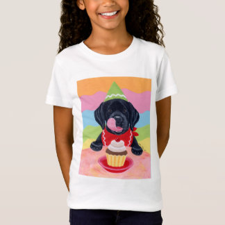 ブラックラボパピー誕生日カップケ絵画ーキ Tシャツ