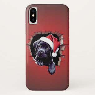 ブラックラボパピーinフェスティバルサンタハット iPhone x ケース