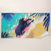 ブラックラボビーチ日タオル ビーチタオル (正面)