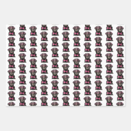 ブラックラボピンクグラス&ボウタイギフトラップシート ラッピングペーパーシート