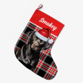 ブラックラボプレイド犬の名前クリスマスストッキング ラージクリスマスストッキング (正面 (吊り時))