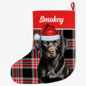 ブラックラボプレイド犬の名前クリスマスストッキング ラージクリスマスストッキング (裏面)